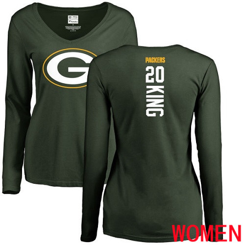 Green Bay Packers Green Women #20 King Kevin Backer Nike NFL Long Sleeve T Shirt